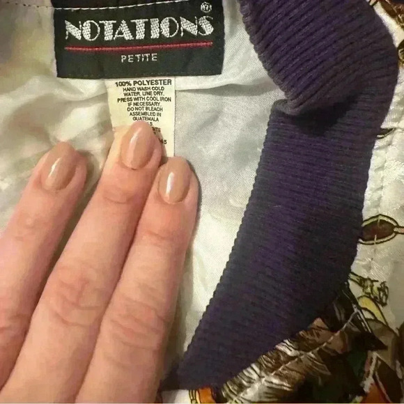 Vintage Horse Jacket White Multicolor Notations Size Medium Statement Equestrian - Picture 7 of 7